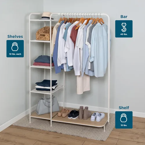 Miniatura 7 de Honey-Can-Do Perchero para ropa, perchero con estante de madera, independiente, fácil de montar, metal resistente, solución de almacenamiento