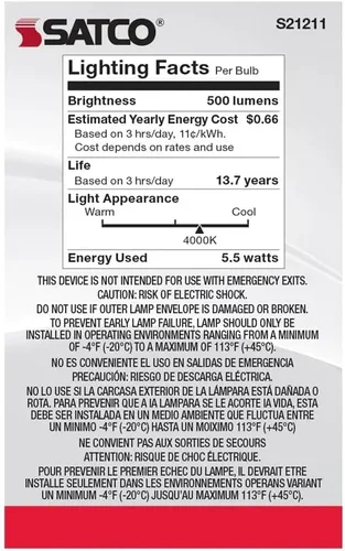 Miniatura 7 de Satco Bombillas LED E12 de 5.5 W, 4000 K, clasificación de 15000 horas, regulables