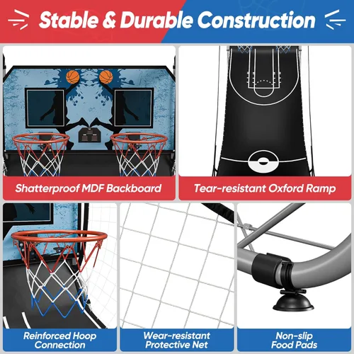 Miniatura 4 de Nova Microdermabrasion Juego de arcade de baloncesto plegable para interior, tiro doble, 2 jugadores con 4 bolas, marcador electrónico y bomba