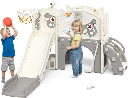 Mloong - Tobogán para niños pequeños - 10 en 1 para niños pequeños de 1 a 3 años, para interiores y exteriores con aro de baloncesto, juego de