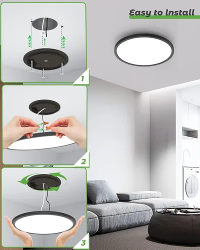 Miniatura 6 de zemty Lámpara de techo negra de 12 pulgadas, lámpara de techo LED de 28 W 3200 lm, 3 temperaturas de color en una lámpara de techo moderna de 3000