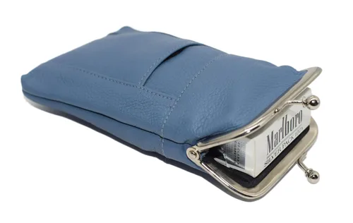 Miniatura 4 de Marshal® - Estuche para cigarrillos de cuero, bolsillo regular o 100 para encendedor de 100 (color azul bebé)