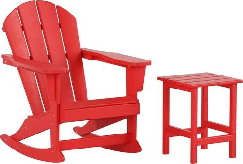 Miniatura 32 de WestinTrends Malibu - Juego de 3 sillas mecedoras Adirondack de polietileno para exteriores y patio con mesa auxiliar (2 plazas), color azul marino