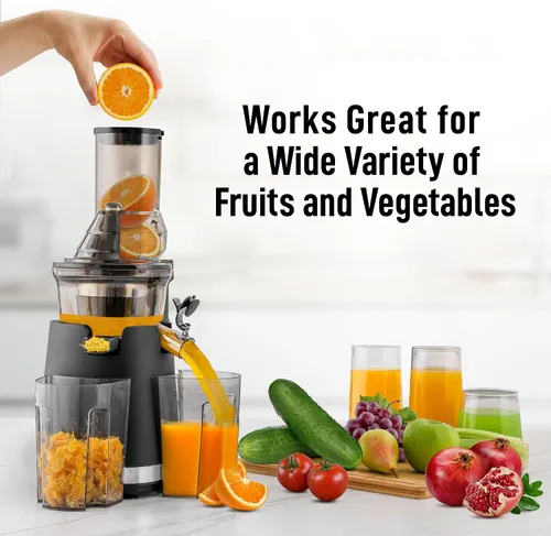 Miniatura 5 de Zulay Kitchen Exprimidor de prensa en frío – Exprimidor de masticación lenta de alto rendimiento de jugo con canal de alimentación extra ancho
