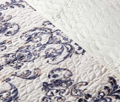 Miniatura 6 de Chezmoi Collection Chloris - Juego de edredón de 3 piezas con estampado de medallones florales, colcha de microfibra prelavada, color azul marino