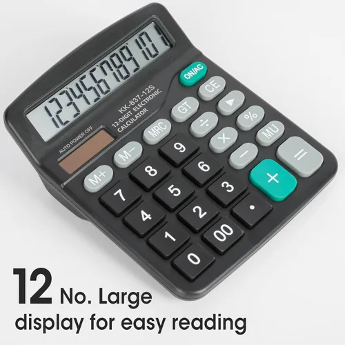 Miniatura 2 de Paquete de 12 calculadoras a granel, calculadoras de escritorio de 12 dígitos con pantalla LCD grande y botón sensible, energía solar y batería