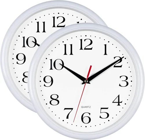 Miniatura 15 de Bernhard Products Reloj de pared negro, 2 unidades, silencioso, sin tictac, de cuarzo, de calidad extra grande, funciona con pilas, redondo, fácil