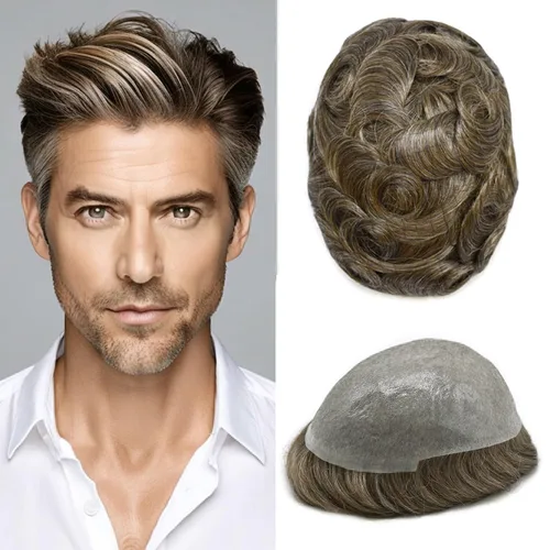 Miniatura 44 de Hombres Toupee Hair Thin Skin Men Human Hair Piece Men Toupee Cabello humano V-loop de aspecto natural Toupee Hombres Hairpiece Men Hair System