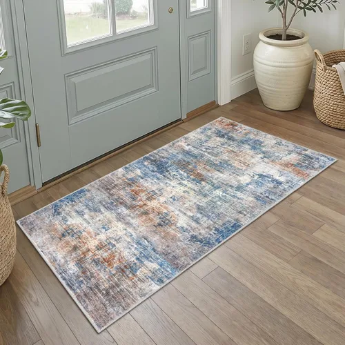 Miniatura 245 de IOHOUZE Alfombra pequeña abstracta de 2 x 3 pies, alfombra de entrada lavable para entrada interior, alfombras con respaldo de goma, alfombra gris