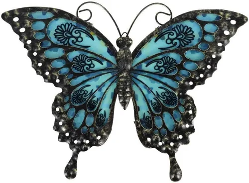 LIFFY Decoración de pared de mariposa de metal, esculturas artísticas de pared de vidrio para exteriores, 12 pulgadas, decoración de jardín colgante