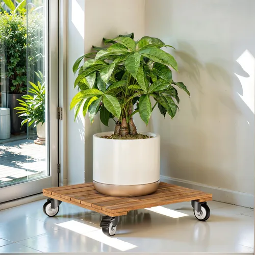 Miniatura 8 de Idzo Paquete de 2 cajas de madera de 12 pulgadas con ruedas resistentes, capacidad de 264 libras, plataforma de madera dura de acacia, soporte
