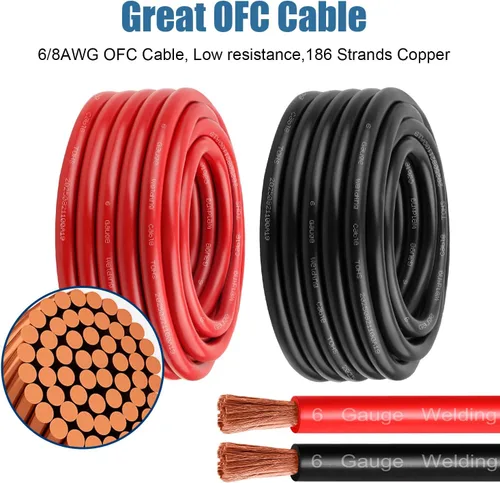 Miniatura 2 de Cable de alimentación de batería de 8 AWG - 5 pies rojo + 5 pies negro, cable de soldadura flexible de calibre 8 de alambre de cobre OFC
