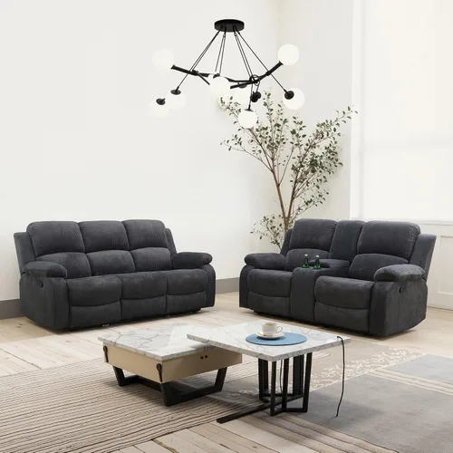 Miniatura 23 de Juego de sofá reclinable manual, juego de sofá reclinable de microfibra, juego de muebles modernos para sala de estar, sofá reclinable para sala