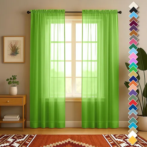 Miniatura 14 de YHSF Cortinas traslúcidas – Juego de 2 paneles para decoración del hogar – Elegantes cortinas de gasa sólida con bolsillo para barra