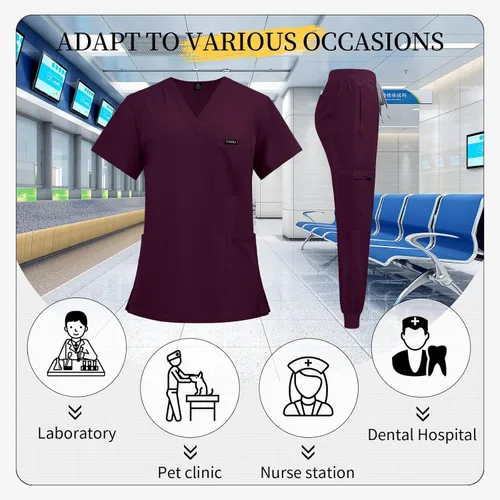 Miniatura 5 de VIAOLI Conjunto de ropa quirúrgica para mujer, camiseta con cuello en V y pantalón deportivo de yoga, uniforme médico de enfermería para mujer