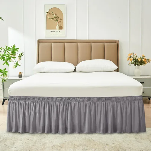 Miniatura 9 de Biscaynebay - Faldones envolventes para camas Twin y Twin XL, caída extra corta de 9 pulgadas, volantes elásticos de polvo gris plateado de fácil