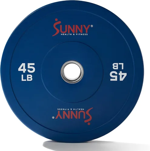 Miniatura 10 de Sunny Health & Fitness Elite 2-Inch Rubber Olympic Bumper Weight Plate 10-55 LB with Steel Hub for Home Gym, Squat Rack, Strength Training, Barbell
