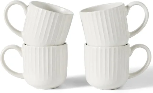 Miniatura 16 de Juego de Tazas de Café Famiware para 6, Tazas de 12 oz con Asa para Café, Té, Cacao, Leche - Juego de Vajilla de Cerámica y Gres, Blanco Mate Blanco