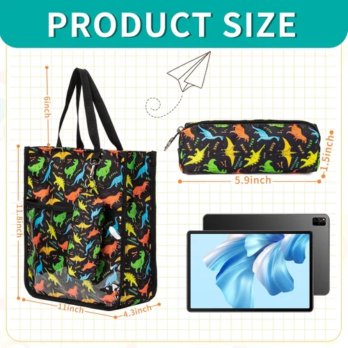 Miniatura 4 de Bolsas de mano lindas para niños y niñas de 4 a 16 años, bolsos con estuche de lápices, bolsas de libros con cremallera para la escuela y el tiempo