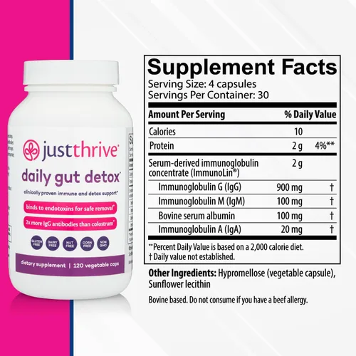 Miniatura 2 de Daily Gut Detox - Suplemento de desintoxicación ultraconcentrado y apoyo inmunológico con anticuerpos IgG - Promueve la salud intestinal