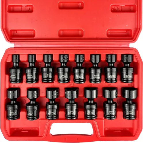 15 piezas de juego de llaves vaso universales de 3/8 de pulgada, juego de enchufes giratorios, enchufes flexibles de oscilación métrica, CR-MO,