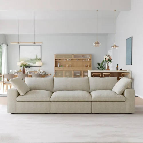 Miniatura 16 de Sofá modular Cloud de 79 pulgadas, sofá biplaza modular convertible con otomana de almacenamiento, sofá de tela de lino y algodón para sala