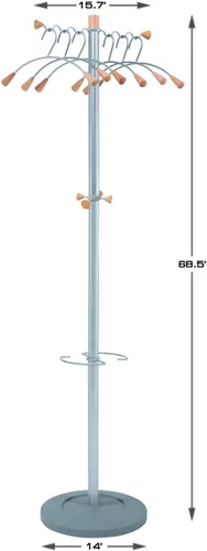 Miniatura 2 de Alba PMWAVE - Árbol de abrigo ondulado, seis perchas/dos perillas/cuatro ganchos, acero plateado / madera