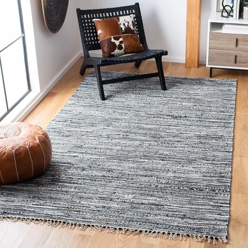Miniatura 23 de SAFAVIEH Rag Rug Collection - Alfombra decorativa de 2 x 3 pies, color gris, hecha a mano, de algodón a rayas, ideal para zonas de alto tráfico