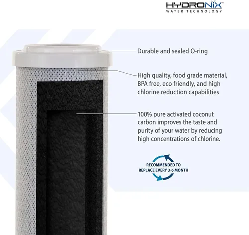 Miniatura 3 de Hydronix CB‑25‑1005 Filtro de agua de bloque de carbono de coco para toda la casa – Cartucho de repuesto de 5 micras para sistemas de RO y agua