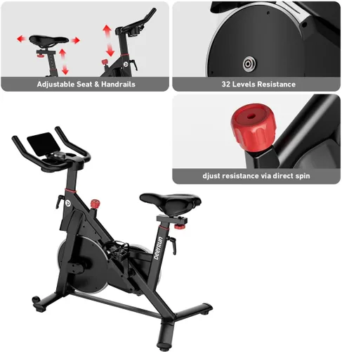 Miniatura 7 de Bicicleta fija de ejercicio DeerRun, bicicleta de ciclismo interior con freno de pastilla/magnética ajustable, bicicleta estacionaria