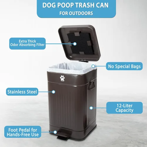 Miniatura 6 de Cubo de Basura para Excremento de Perro para Exteriores - Cubo de Basura para Desechos de Perro al Aire Libre con Tapa - Contenedor de Estación