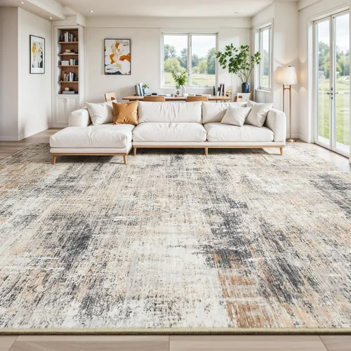 Miniatura 8 de Lofus Alfombra de área de 8 x 10 pies para sala de estar, alfombras grandes abstractas doradas con respaldo antideslizante, alfombra neutra moderna