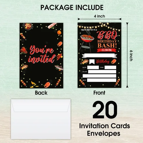 Miniatura 2 de Tarjetas de invitación de cumpleaños para barbacoa, invitaciones de fiesta de barbacoa, suministros de decoración de fiesta de cumpleaños