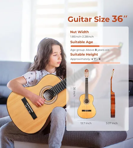 Miniatura 6 de Guitarra Clásica 36" 3/4 Estilo Español Guitarra Clásica, Guitarra de Cuerdas de Nylon de 36 Pulgadas Ideal para Principiantes Adolescentes Adultos