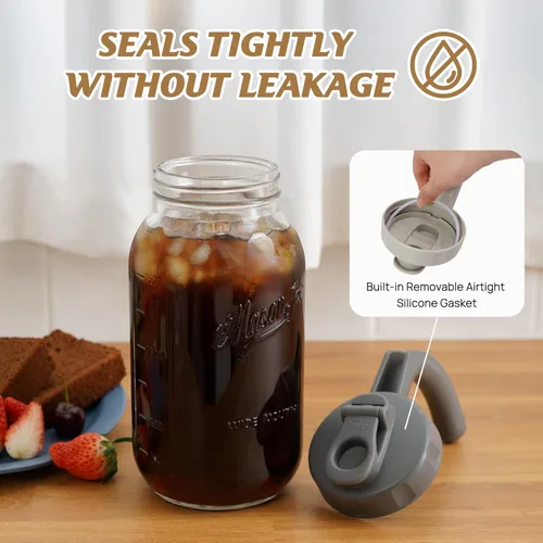 Miniatura 3 de SOLIGT Jarra de vidrio con tapa abatible de boca ancha y boquilla de vertido, tapa hermética con asa, 64 oz (2 cuartos / 1.9 litros), gris oscuro