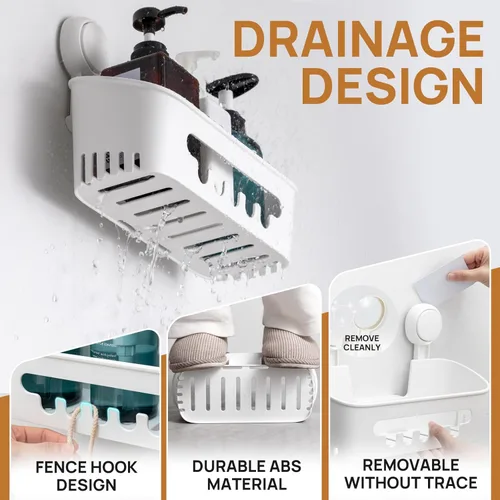 Miniatura 4 de LEVERLOC Paquete de 2 ventosas para ducha, organizador de ducha, estante de baño extraíble, succión de almacenamiento, potente capacidad máxima