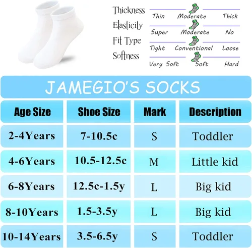Miniatura 3 de Janegio - 18 pares de calcetines deportivos de corte bajo y medio acolchonados hasta el tobillo para niños y niñas