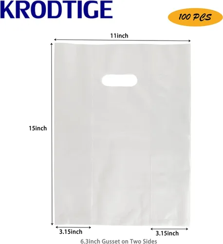 Miniatura 4 de Krodtige 100 bolsas de plástico transparente de 11 x 15 pulgadas con asas troqueladas, 2 mil de grosor, perfectas para venta al por menor, pequeñas