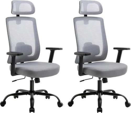 Miniatura 11 de Silla ergonómica de oficina con respaldo alto de malla, silla de escritorio de oficina con soporte lumbar ajustable, sillas de trabajo rodantes