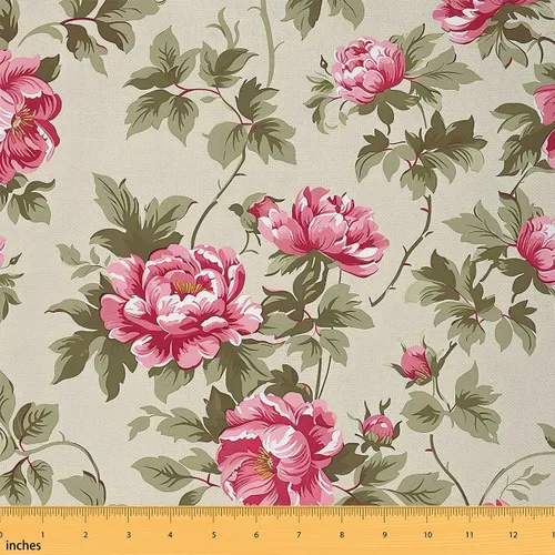 Miniatura 9 de The Yard - Tela de rosa rosa de estilo romántico floral para amantes de la costura, flores de jardín botánico, hojas de tela para decoración