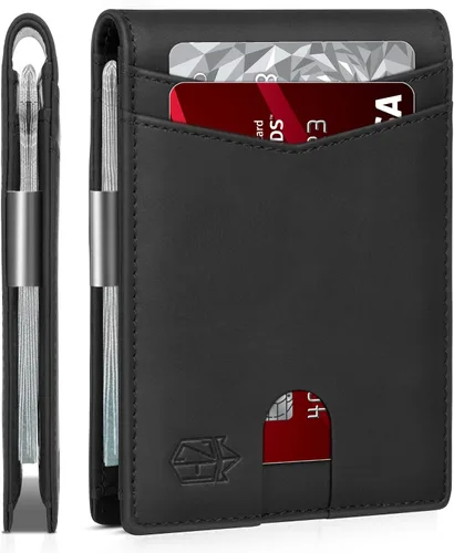 Miniatura 95 de Zitahli - Billetera delgada con 12 ranuras para tarjetas, ventana de identificación con clip para dinero, bolsillo frontal RFID plegable, pequeña
