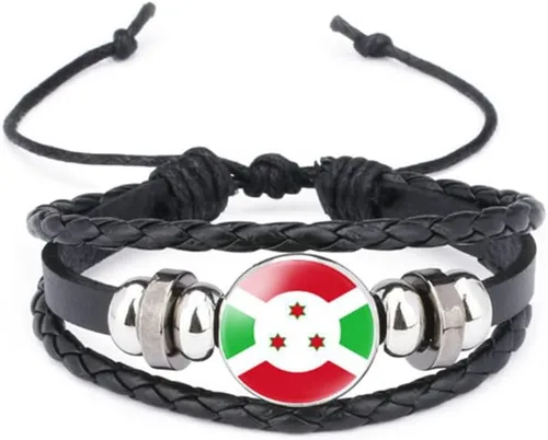 Miniatura 101 de vmcoatdu Mundial Muchas Banderas Nacionales Brazalete Retro de Aleación de Cuero para Pulsera de Cuerda Trenzada de Bandera Nacional