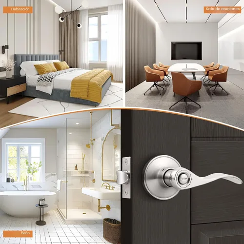 Miniatura 6 de Probrico - Paquete de 6 manijas de privacidad para puertas, estilo ondulado, palancas de níquel satinado, para baño y dormitorio