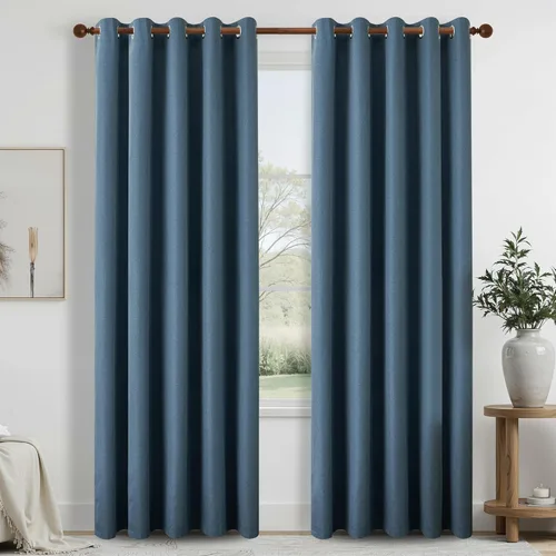 Miniatura 56 de DONREN Cortinas opacas de lino con aislamiento térmico de 52 x 95 pulgadas, cortinas de oscurecimiento de habitación con ojales para dormitorio