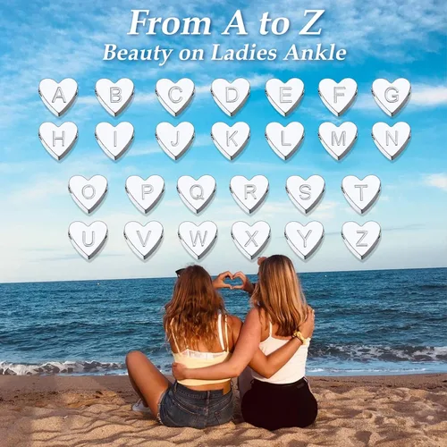 Miniatura 7 de ChainsProMax Tobillera de corazón elegante, cadena de pie de playa de verano para mujer, pulsera de tobillo inicial de la A a la Z, ajustable