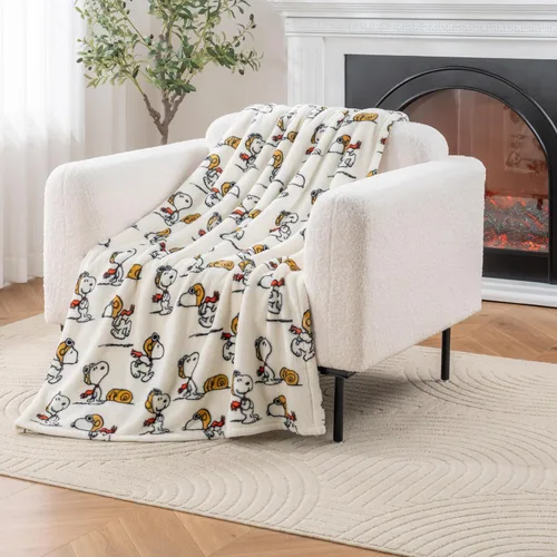 Miniatura 40 de Berkshire Blanket Peanuts® VelvetLoft® Manta de Felpa con el Tierno Personaje Snoopy, Peanuts Snoopy Everyday Buffalo Plaid Navy Tonal, Manta 55