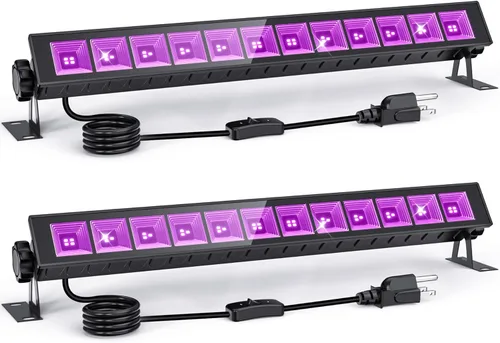 Paquete de 2 barras de luz negra UV de 45 W, luces negras LED de 395 NM para fiesta brillante, pintura corporal, Halloween, carteles fluorescentes,