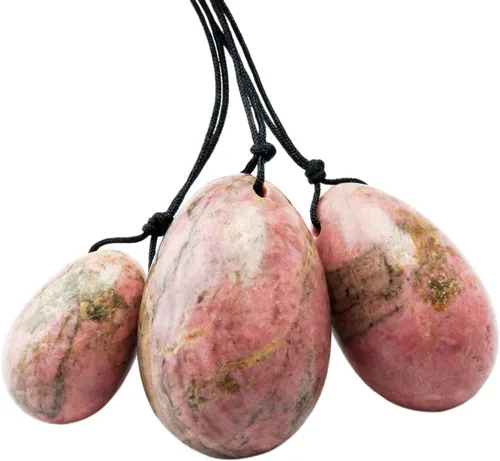 Miniatura 19 de mookaitedecor Juego de 3 huevos Yoni de cuarzo rosa, preperforados con cuerda sin encerar, piedras de masaje para mujeres para fortalecer los rosado