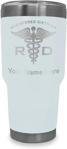 Miniatura 8 de LaserGram Vaso aislado al vacío de 20 onzas, dietista registrado RD, grabado personalizado incluido (negro)