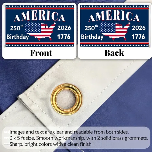Miniatura 6 de Bandera de Estados Unidos del 250 aniversario, de 3 x 5 pies, 3 capas, bandera de aniversario estadounidense de 250 años, doble cara, decoración A2